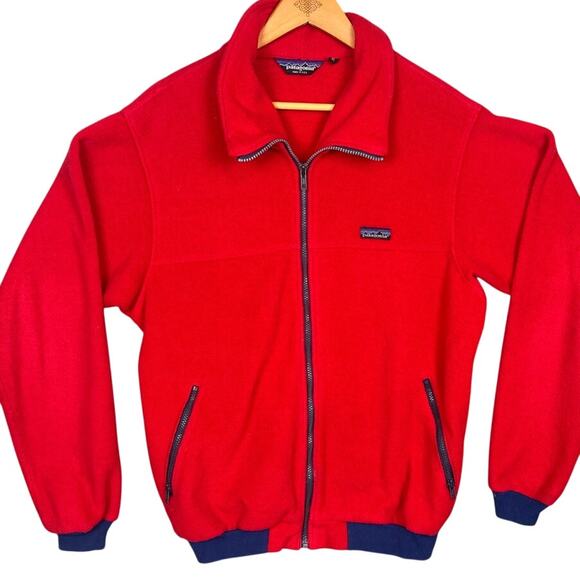 Vintage Patagonia Fleece Jacket Made In The USA Red Blue Trim Size XL - Picture 1 of 12